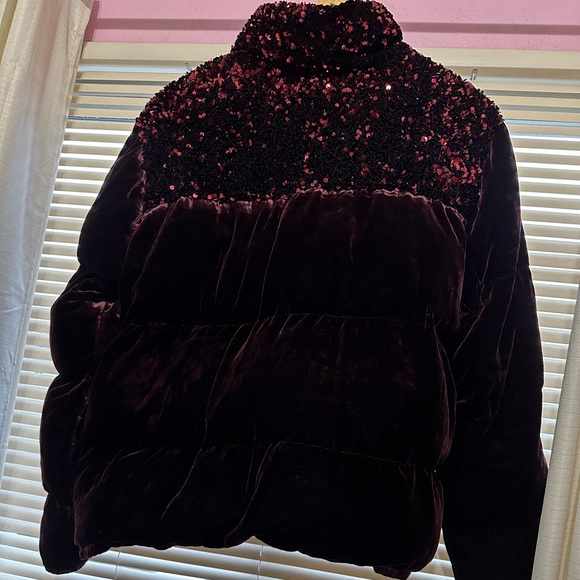 Anthropologie burgundy velvet coat with burgundy sequins EUC - Picture 11 of 12